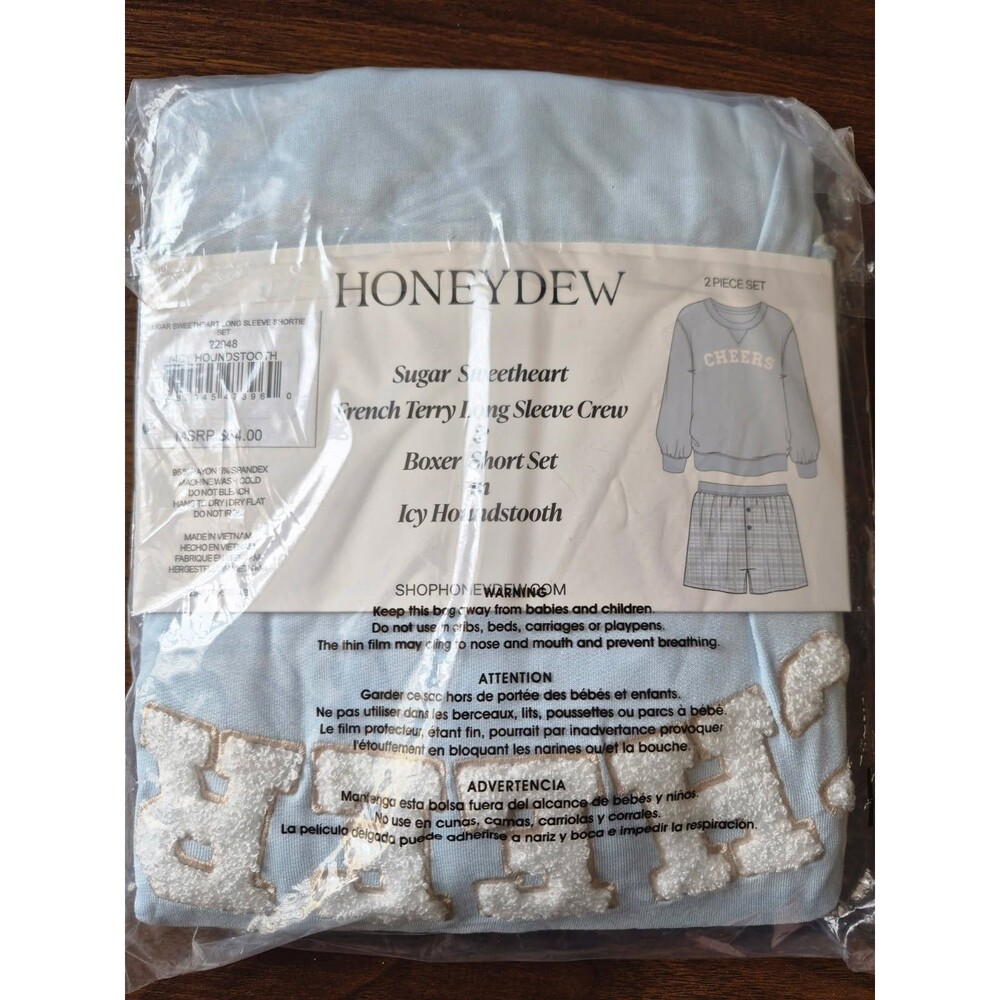 Honeydew Sugar Sweetheart Pajama Set Womens S NWT Blue Houndstooth Lounge - Picture 2 of 4